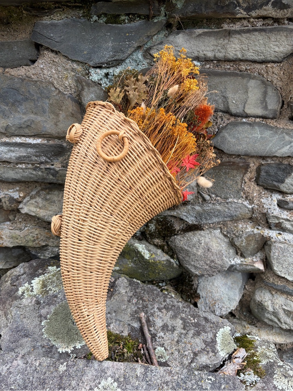 Cornucopia Horn of Plenty Grapevine Woven Wicker Basket Fall Thanksgiving 15”